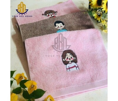 Khăn Mặt Cotton Hữu Cơ Thương Hiệu BBN Thêu Hình Gia Đình 30x45cm Chất Lượng