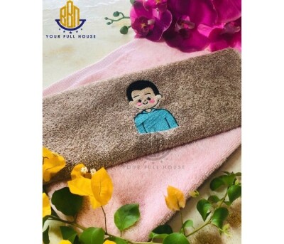 Khăn Mặt Cotton Hữu Cơ Thương Hiệu BBN Thêu Hình Gia Đình 30x45cm Chất Lượng