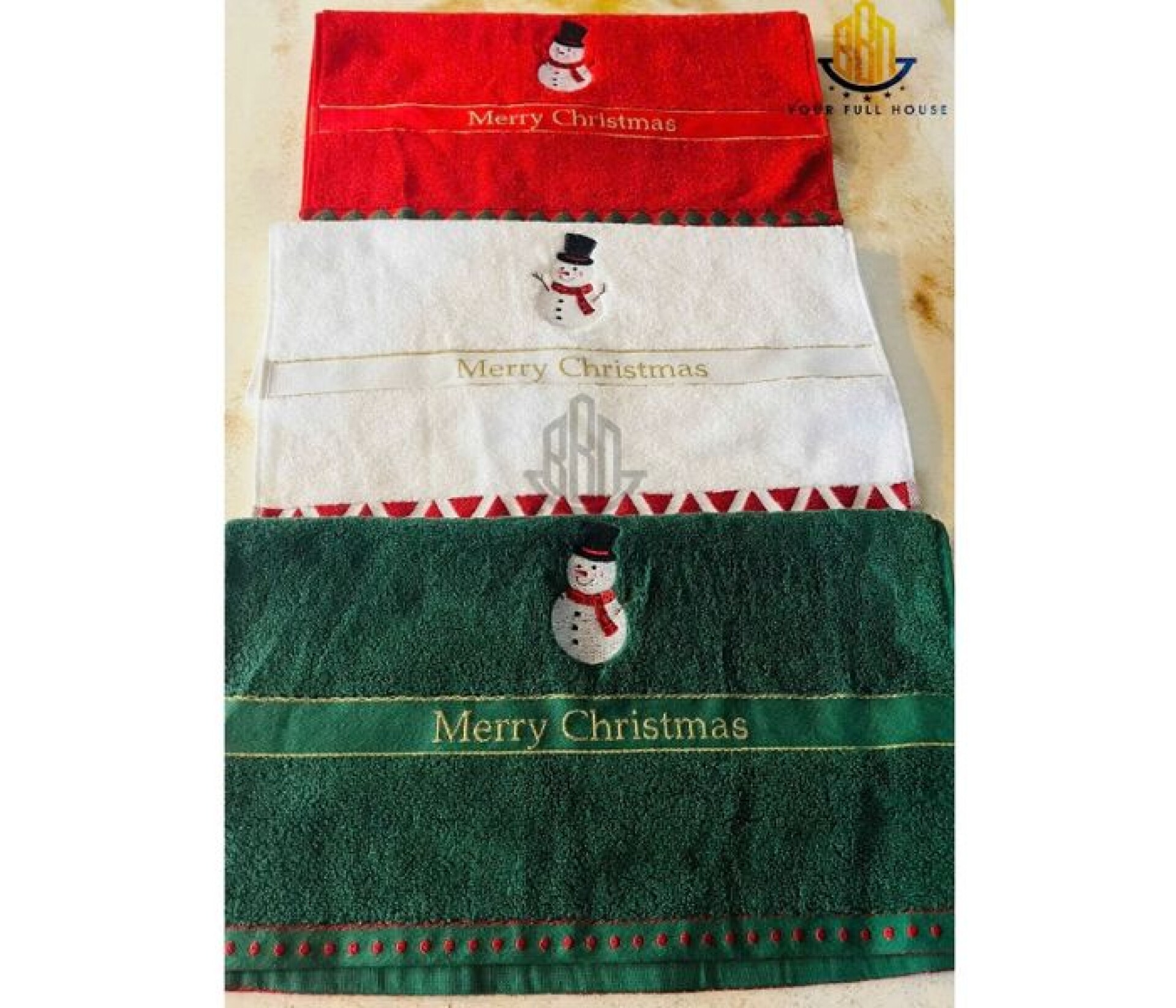Bộ 3 Khăn tắm Hàn Quốc chất lượng thêu hình Giáng sinh thương hiệu BBN Your Full House