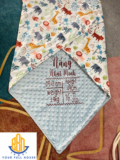 Chăn Minky Em Bé Siêu Mềm Mại, Thêu Tên Riêng Từ BBN