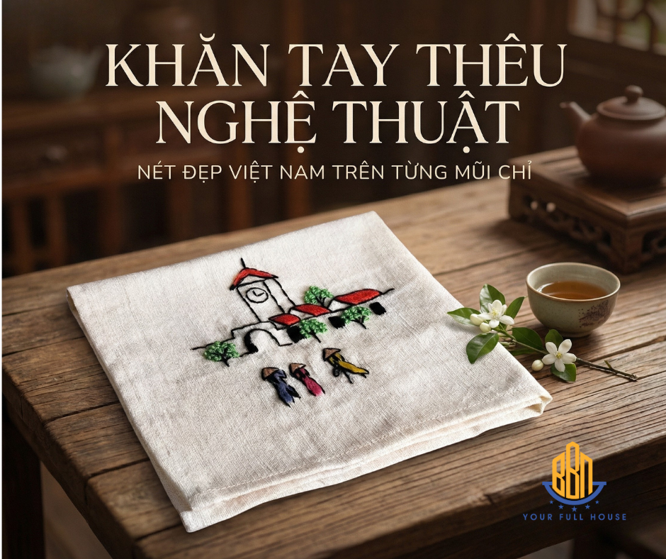 Khăn tay thêu chợ Bến Thành, chất liệu tơ tằm BBN Your Full House