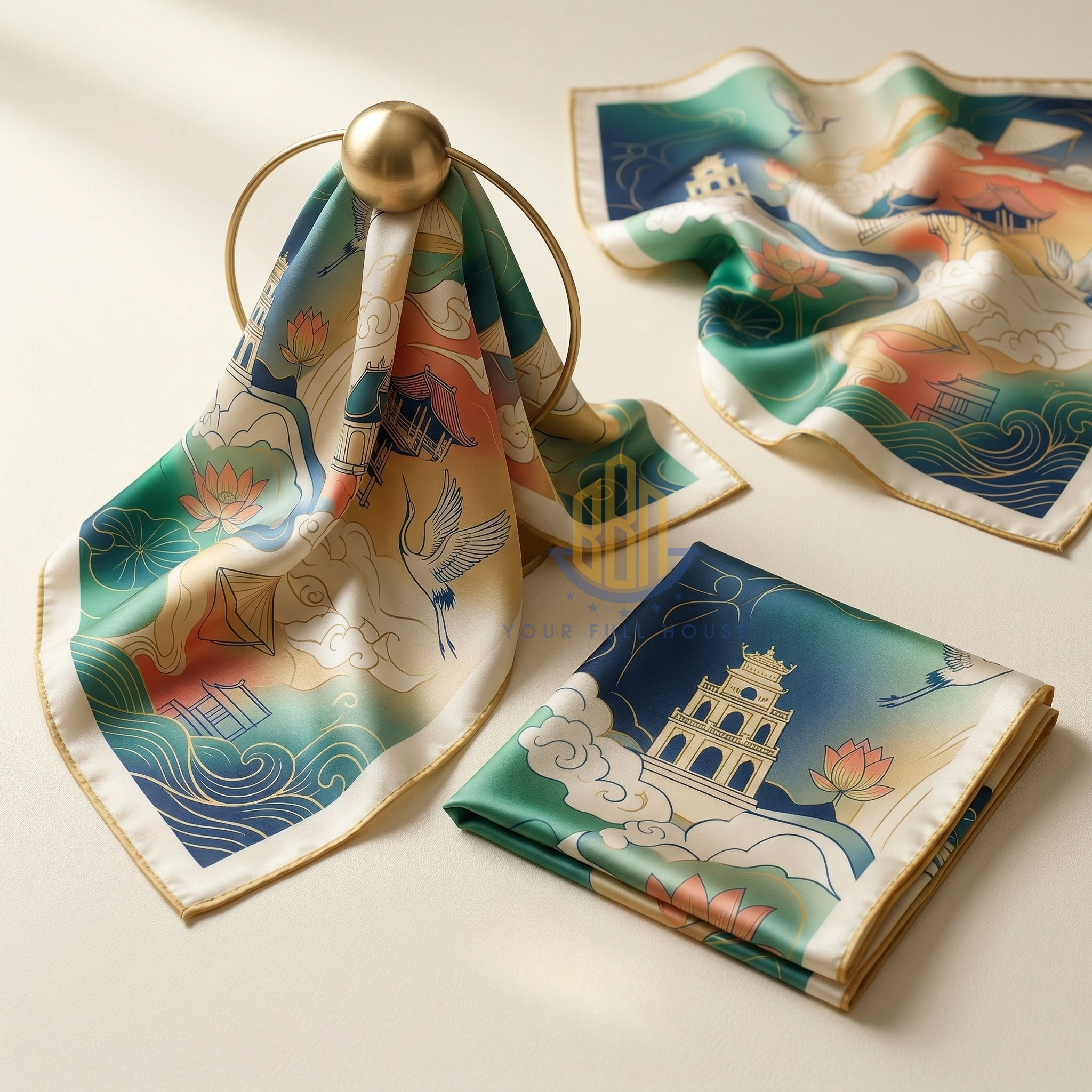 Khăn lụa thiết kế ri&ecirc;ng với họa tiết nhận diện thương hiệu doanh nghiệp