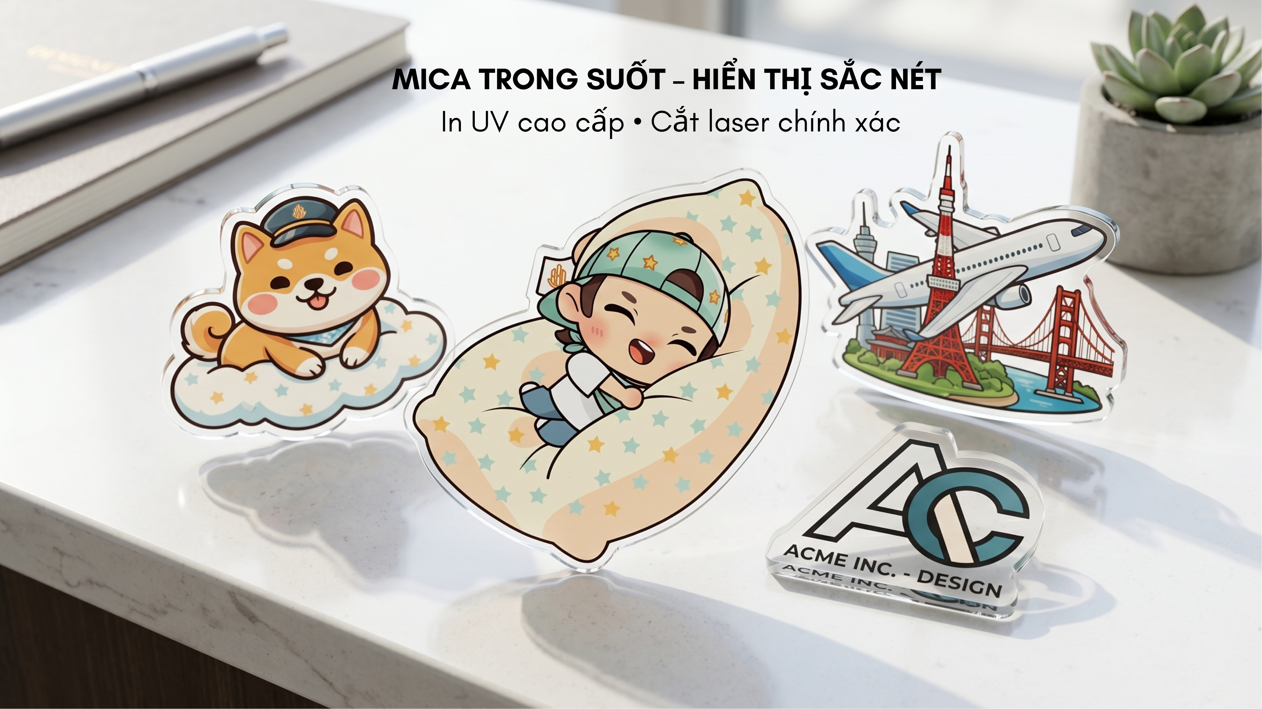 Mẫu nam ch&acirc;m quảng c&aacute;o chất liệu mica in UV sắc n&eacute;t